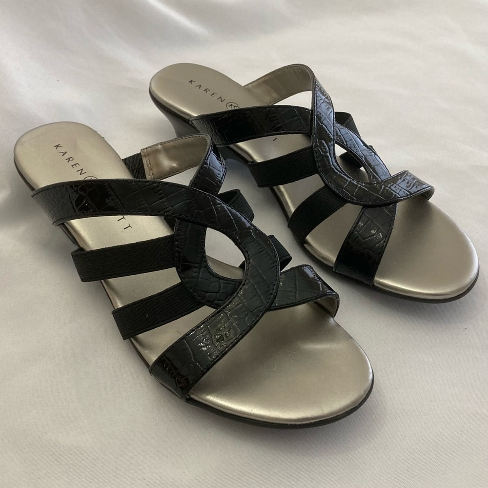 💫 Karen Scott Black Alligator Faux Leather Heeled Sandals Size 6.5
